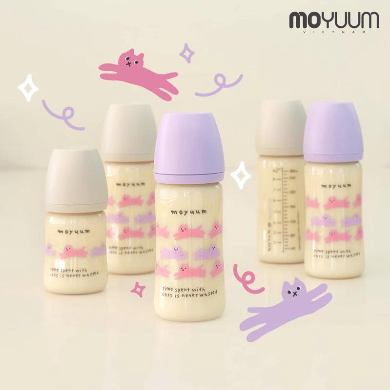   Tặng Khăn Sữa  Bình Sữa Moyum Hoạ Tiết Mèo 170ml 270ml Dành Cho Bé bin hsu amoy uum 