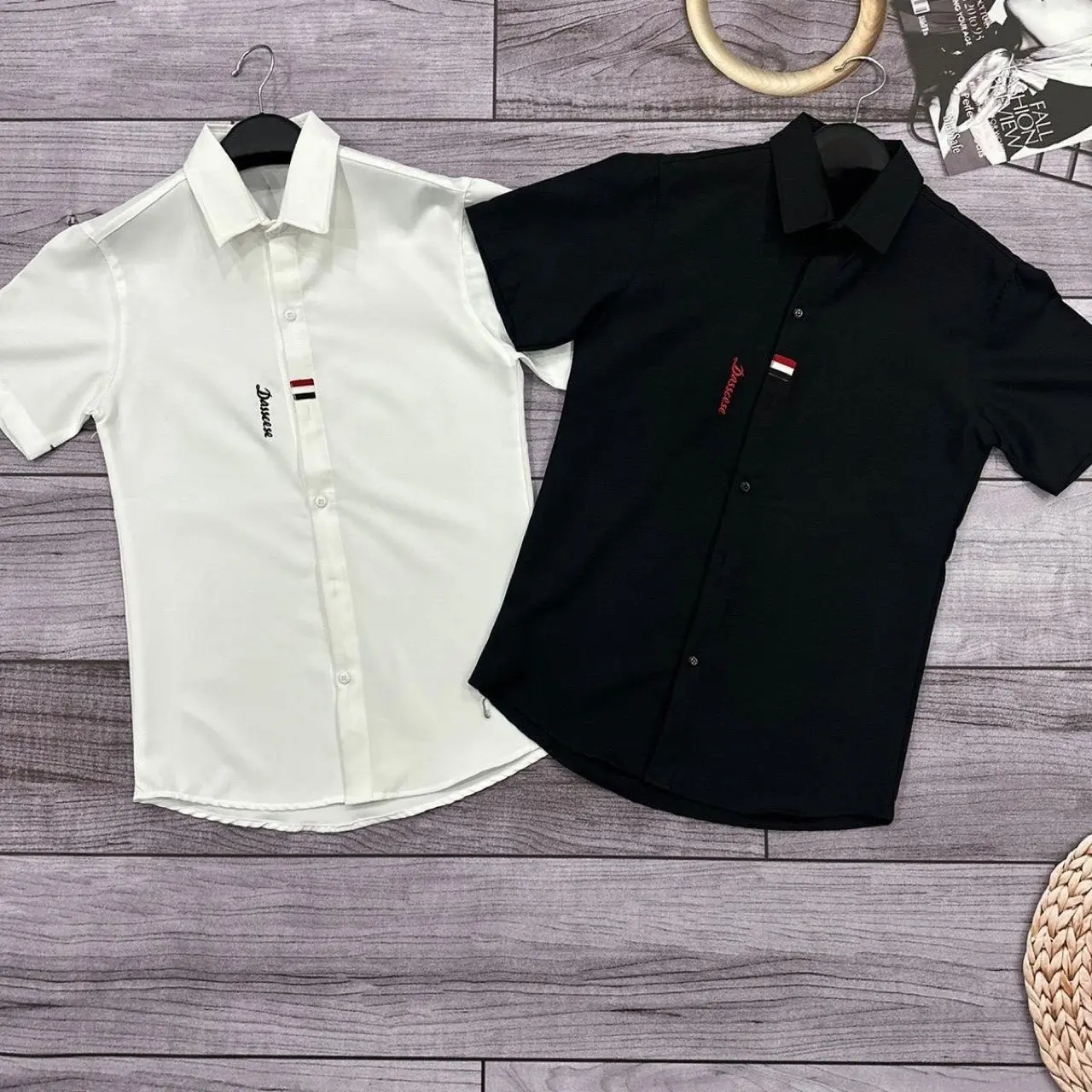 Áo sơ mi nam tay ngắn chất  vải lụa mềm mịn phối họa tiêt thêu chữ trẻ trung sang trọng- MỸ LINKSHOP Menswear Shirt Tre Kate sơ  mi  trắng  tay  ngắn