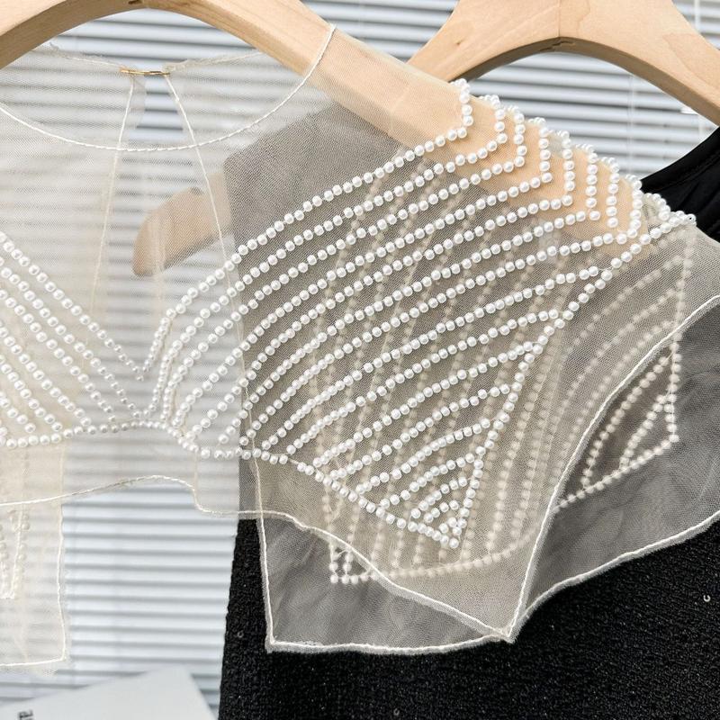 Product Introduction of New Organza Embroidery Women's Lace Collar Fake Collar Lace Up Shawl Dingzhu Shawl Collar Dress Blouse Decor 12