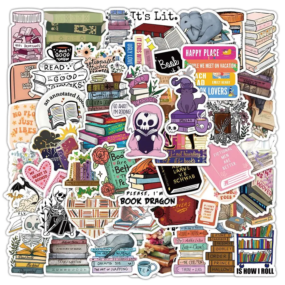 Reading Series Sticker, 54pcs/set Waterproof Decorative Sticker, DIY Creative Sticker for Phone Case, Laptop, Notebook, Helmet, Skateboard