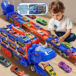 【Free 6/12 Mobil Car】Mainan Anak Mobil Dinosaurus Truk Deformed Racing dengan Trek Balap Lipat 157CM Catapult Deformasi