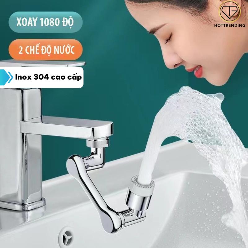 Đầu Vòi Nối Tắng Áp INOX 304 Thông Minh Xoay 1080° Khớp nối vòi nước Cho Bồn Rửa Với 2 Chế Độ Phun Tiết kiệm
