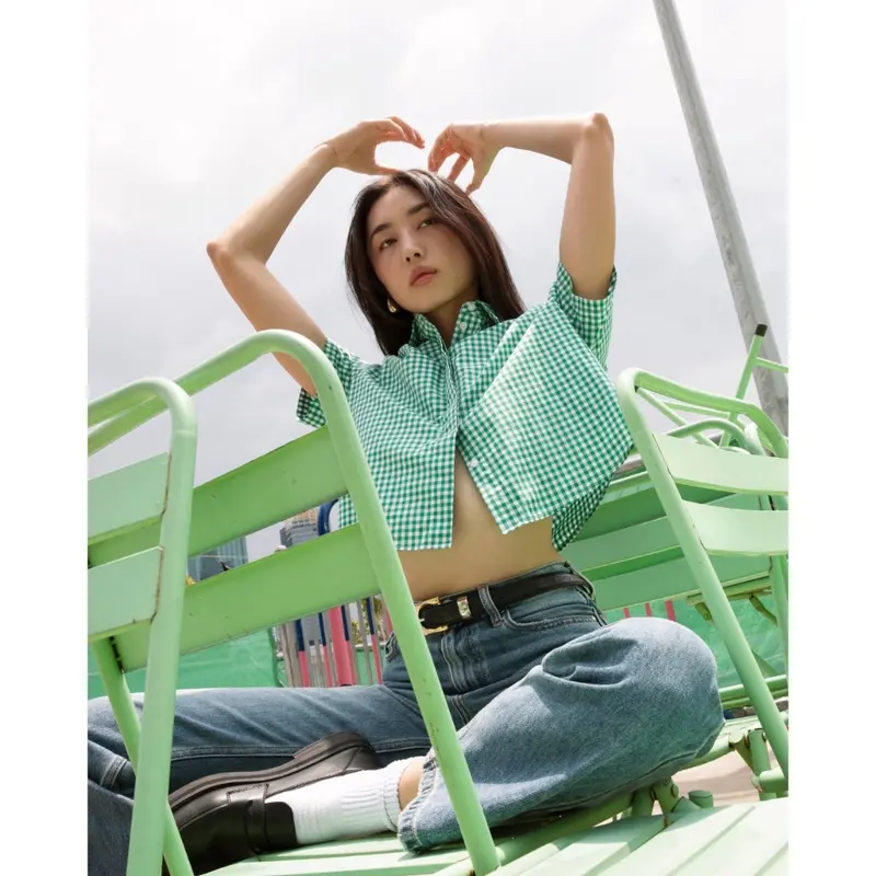 TheBlueTshirt - Áo sơ mi tay ngắn sọc caro phom ngắn cho nữ - BlueMade Boxy Shirt - Boxy 3