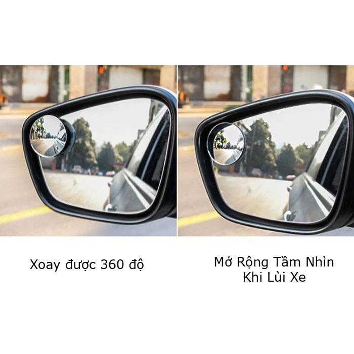 Cặp Gương Cầu Lồi Gắn Kính Chiếu Hậu Xóa Điểm Mù Không Viền, Xoay 360 Độ,Giúp Lái Xe An Toàn