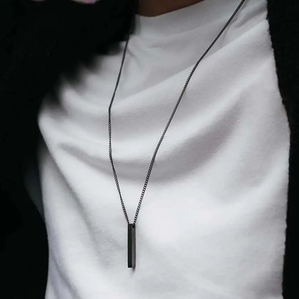 Rantai baju sejuk lelaki hip-hop, personaliti bergaya, hitam, Gaya sejuk, aksesori barang kemas, Kalung lelaki segi empat tepat