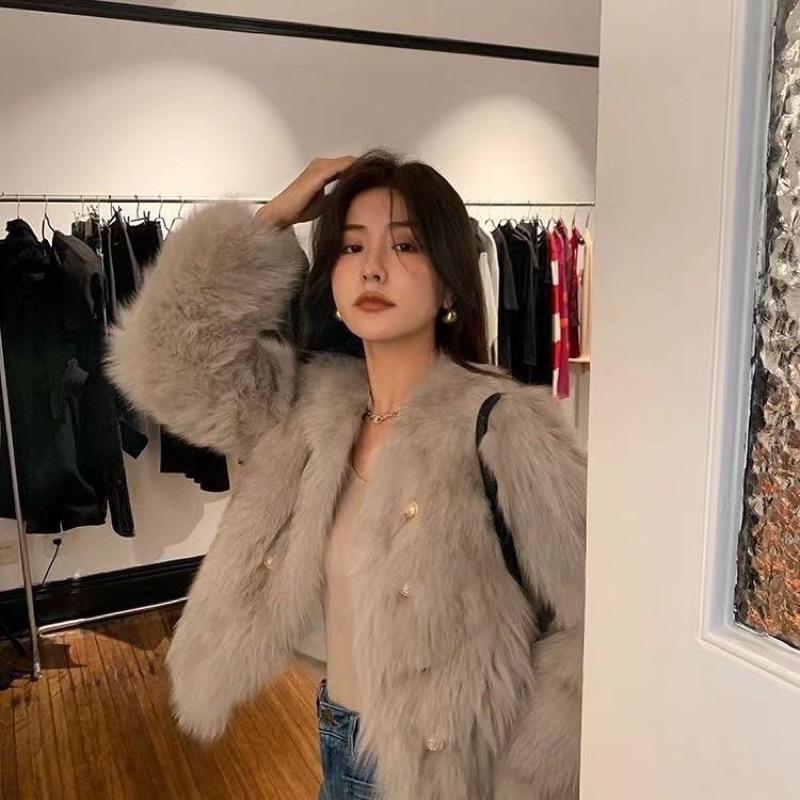 ÁO KHOÁC LÔNG KHUY NGỰC 2 HÀNG KHUY hàng quảng châu loại 1 có sẵn Nữ Top khóa áo khoác & áo choàng