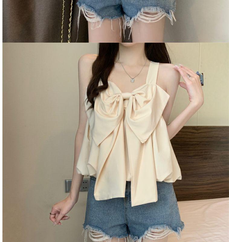 Product Introduction of Tiktok Hot Sale French Sweet Bowknot Loose Small Sling Vest Women's Inner Wear Summer Niche Design Outer Wear Short Top 15