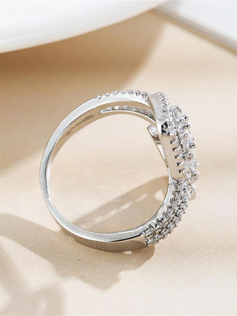 Product Introduction of Luxury Rhinestone Decorated Square Design Cuff Ring, Fashion Jewelry Accessories for Women, Engagement Wedding Anniversary Party Holiday Jewelry Gifts 10