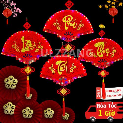 Khánh Quạt Nhung Đỏ Khắc Chữ TẾT PHÚC LỘC THỌ [Tặng Kèm Móc] Dải Treo Tường Chữ Tết Phụ Kiện Trang Trí Tết 2024