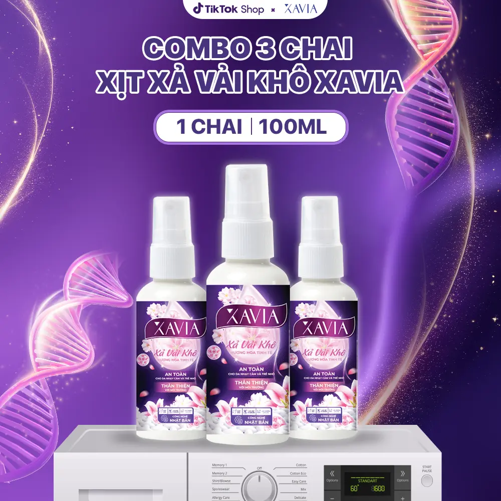 Combo 3 chai Xịt Xả Vải Khô XAVIA 100ML Khử Mùi Và Chống Khuẩn 99.9% Hương Nước Hoa, Lưu Hương Bền Lâu, Làm Mềm Sợi Vải