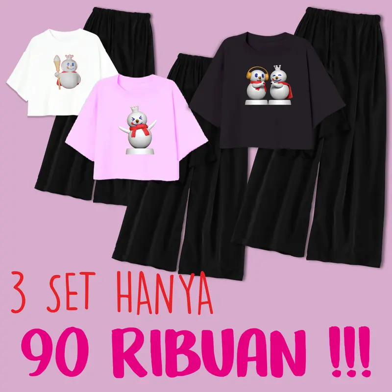 Paket 3 Pcs Setelan Remaja Perempuan Usia 9-14 Tahun size L dan XL Set Celana Panjang Fashion 5