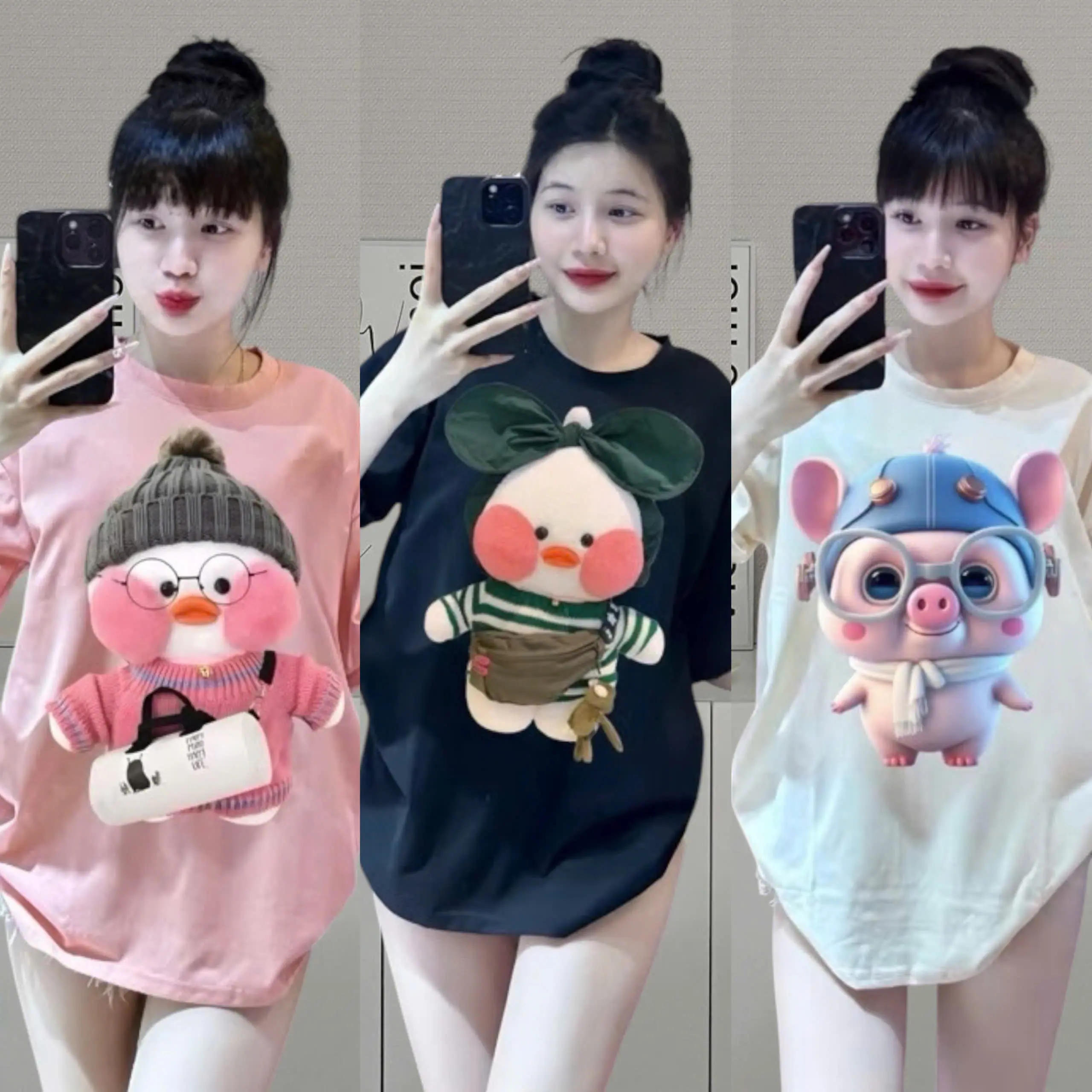 [HOT] COMBO 3 ÁO/109K Áo Thun Nam Nữ Form rộng LABUBU+HEO HỒNG+VỊT HỒNG+VỊT NƠ XANH+BABYTHREE+BREAK+NÍN+AIME Women Top