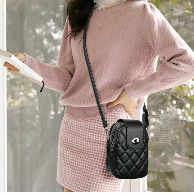 HM - Tas Selempang Wanita Tas Hp Tas Wanita Bahan Kulit Motif Jahit Terbaru 2023 Tas Kulit PU 4