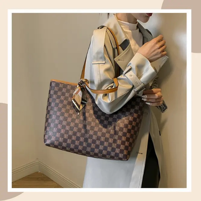 Túi xách nữ túi tote công sở da kẻ ô kèm khăn lụa K189 3