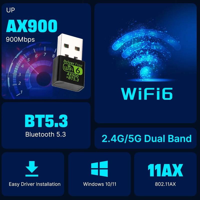 Product Introduction of Kebidumei Adapter USB WiFi 6 AX900 Bluetooth 5.3  Wireless Tourist Band Antenna  Wi-Fi 2.4G and 5GHz Suitable For PC Laptop Windows 10 11 Free Driver 41