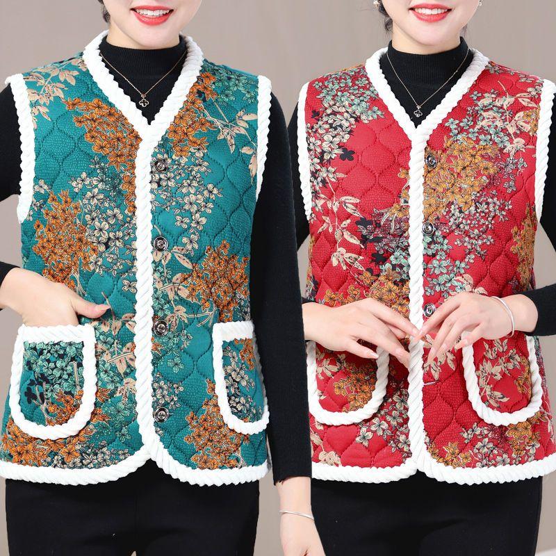 Áo Vest Trung Người Già Và Cao Tuổi Phong Cách Trung Quốc Áo Vest Độn Lót Lông Cừu Mùa Đông, Ấm Áp, Thiết Kế Hoa Và Phong Cách Phương Tây, Áo Khoác Ghi Lê, Dành Cho Phụ Nữ, Hàng Mới Về 2024 5