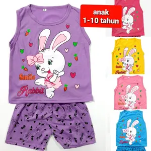 BAJU SETELAN UMUR 1-10 tahun SINGLET RABBIT ANAK PEREMPUAN