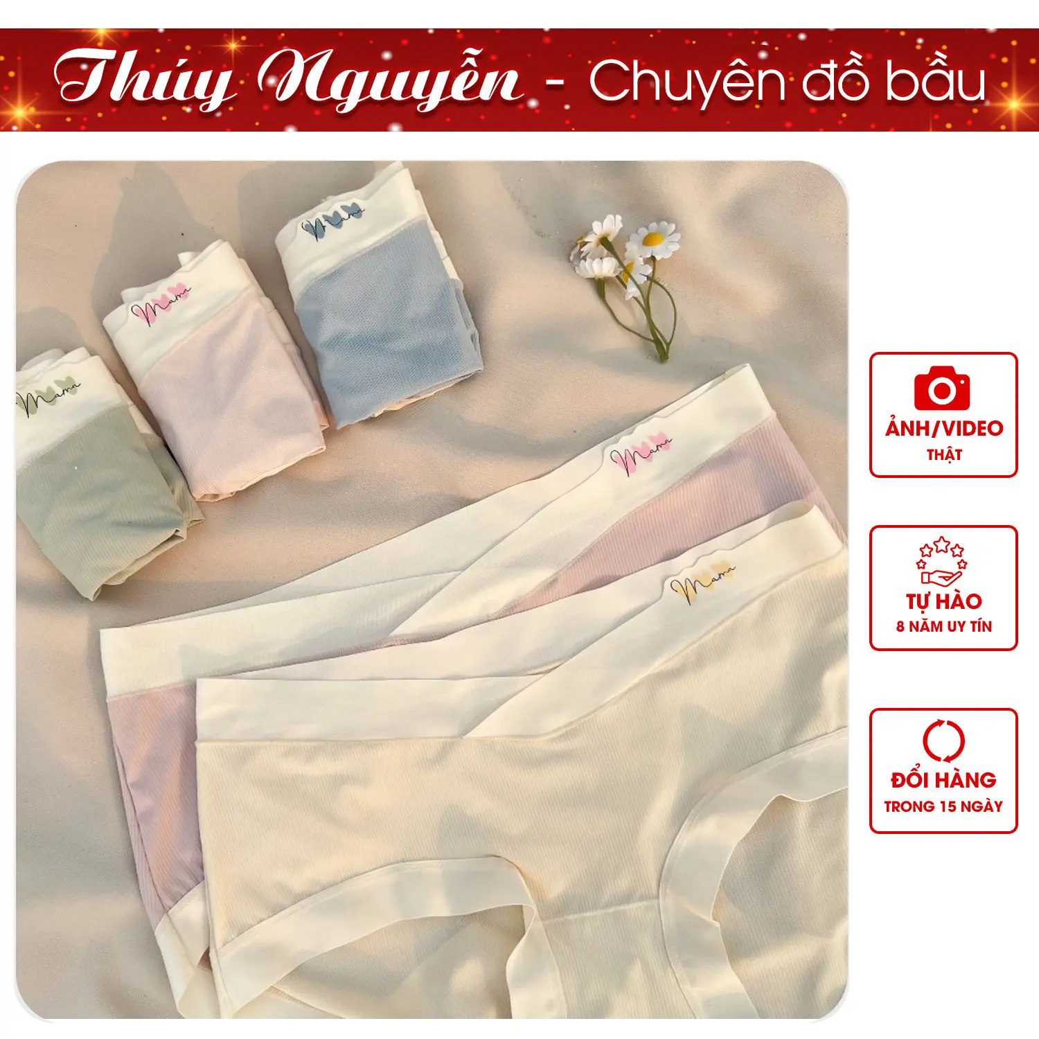 (5588) Quần lót cho mẹ bầu và sau sinh Thúy Nguyễn chất liệu cotton tăm Hàn Quốc siêu thoáng mát, cạp chéo tránh vết mổ, không viền