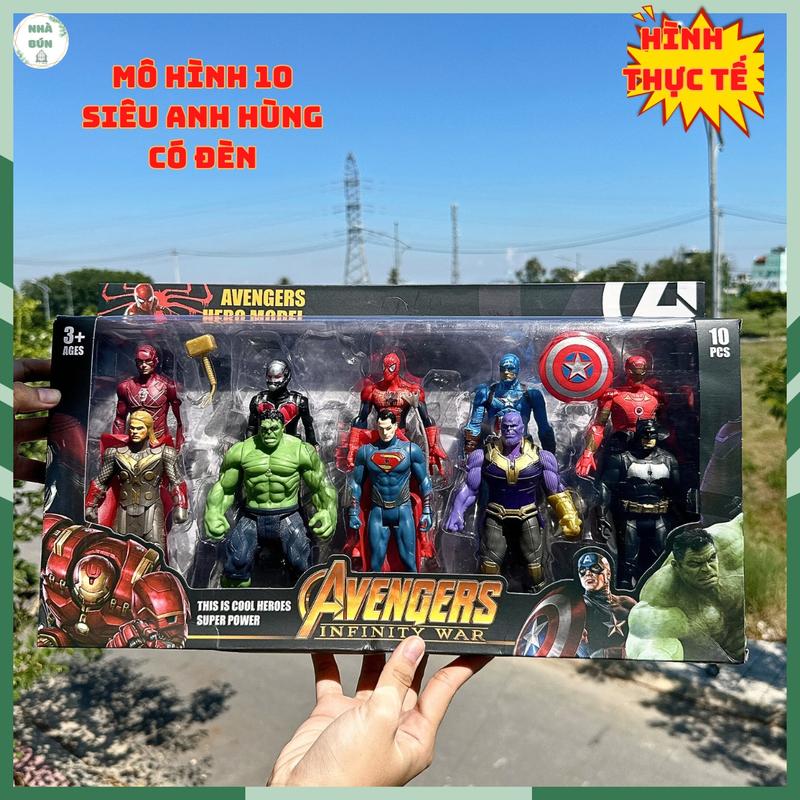Đồ Chơi Mô Hình 10 Siêu Anh Hùng Có Đèn Xoay Khớp Phát Sáng Siêu Nhân Marvel Người Sắt Captain America Hulk Cho Bé C70