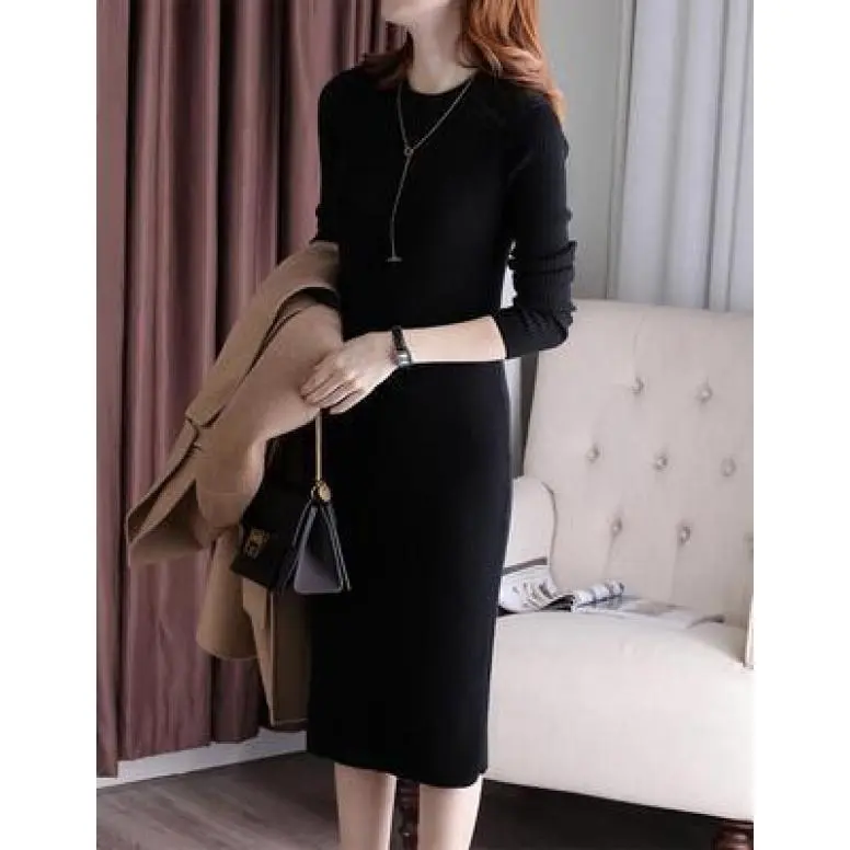 Váy Màu Trơn Mới Cho Nữ, Phong Cách Hàn Quốc, Phong Cách Phương Tây, Dáng Ôm, Giảm Béo, Đồ Lót Nữ, Áo Chui Đầu, Giả Dệt Kim, Mùa Thu Và Mùa Đông 5