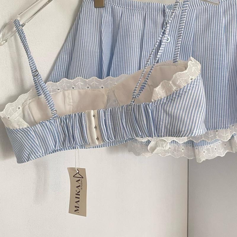 Maikaa Studio - áo cúp ngực + chân váy sọc phối ren đi biển - Ivy Set 2