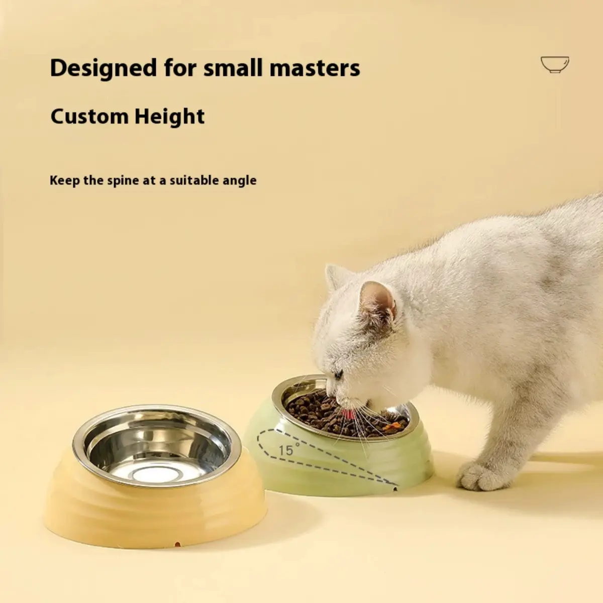 Stainless Steel Pet Bowl   Anti-Spill Tilted Neck Saver Dish for Cats & Dogs   Non-Skid Elevated Feeder