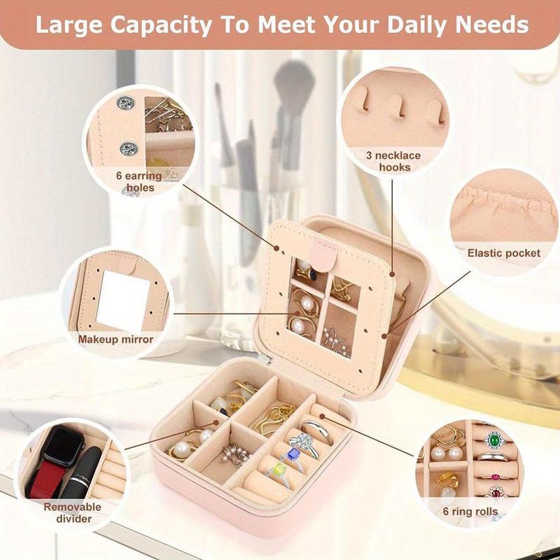 Floral & Letter  Pattern Jewelry Storage Box with Mirror, 1 Count Portable Travel Jewelry Organizer, Jewelry Storage Box for Ring Necklace Earrings 2