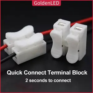 Golden LED Quick Connect Terminal Block Cable 50pcs dan 100pcs / 2 Wire Connector Spring Terminal Sambungan Kabel Listrik