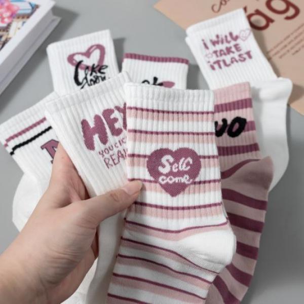 Pink Socks Mid-Calf Autumn and Winter Ins Tide Versatile Mori Cotton Online Celebrity College Style Cute Sport Long Socks 4