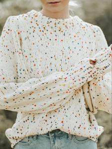Women's Polka Dot Print Bishop Sleeve Sweater, Trendy Casual Long Sleeve Round Neck Jumper for Fall & Winter, Fashion Ladies' Knitwear for Daily Wear