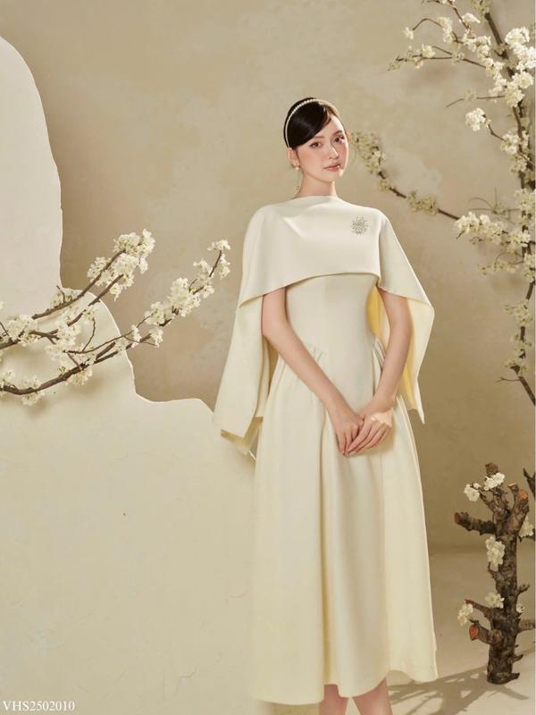 TIINSTORE Set áo choàng thiết kế phối váy đầm 2 dây dự tiệc dáng xoè sang chảnh tiểu thư đính kèm đá VHS.2502.010