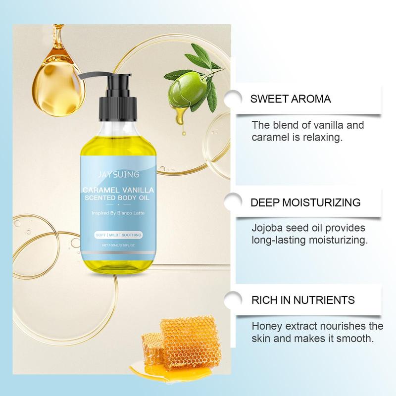 Product Introduction of Caramel Vanilla Body Oil, 1 Box Moisturizing Body Massage Oil, Body Care Oil for Women & Men, Body Care Product for Daily Use 3