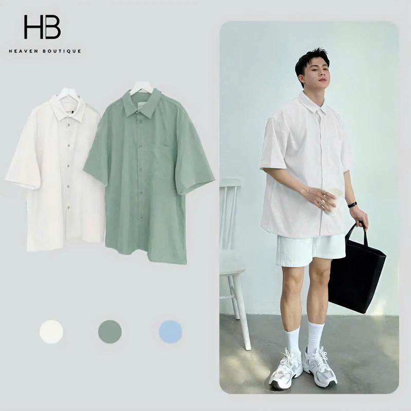 Áo Sơ Mi Nam Nữ Tay Lửng Form rộng Chất Liệu Nhung Tăm Phong Cách Hàn Quốc SM06 - BRAND HB Menswear Shirt