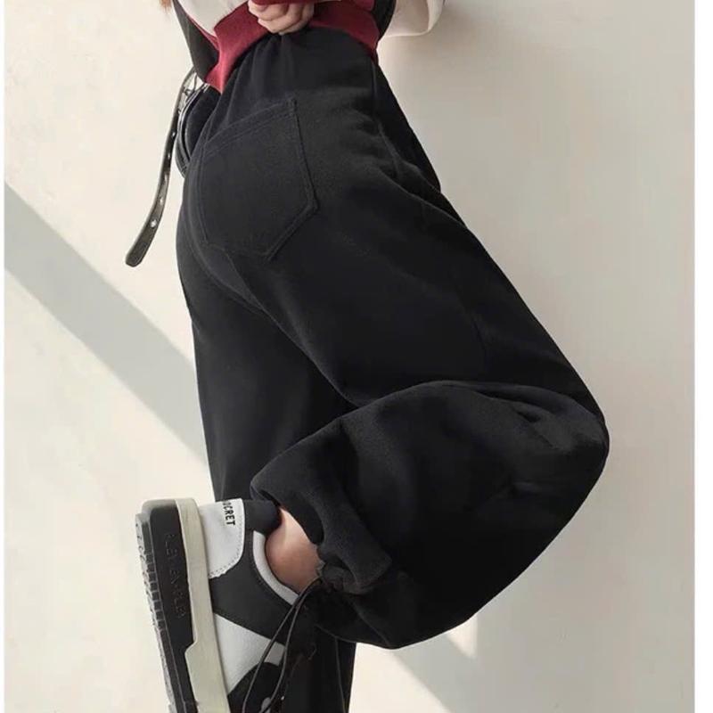 Quần nỉ lông ống suông lưng cao cạp chun nữ - Women, Nhung, Ong 4