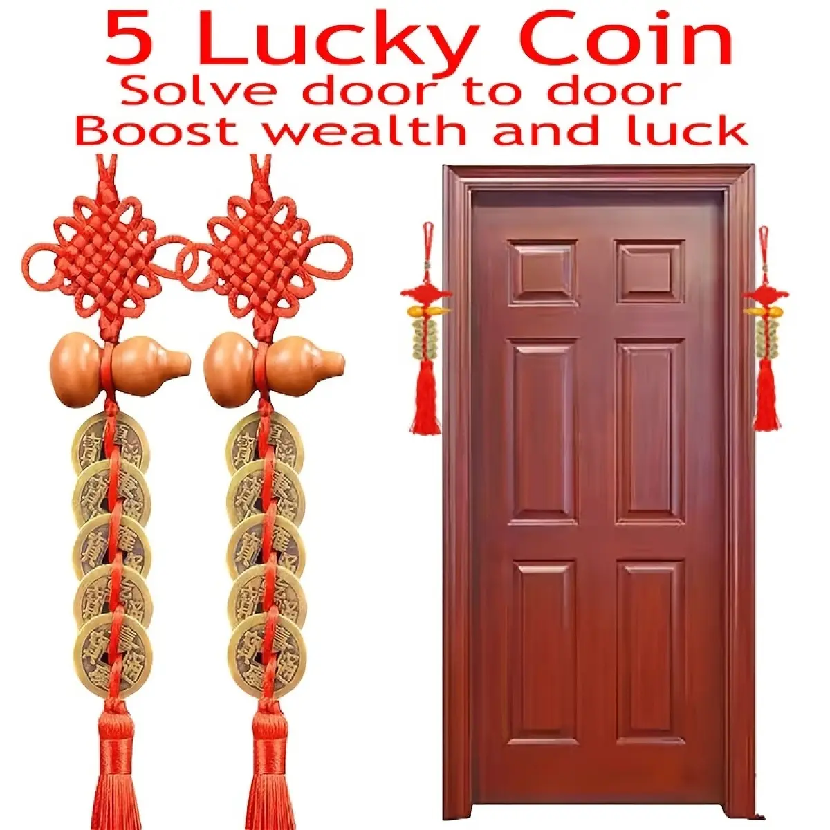 2pcs Chinese Traditional Five Emperors Money Lucky Charm, Metal Feng Shui Amulet, Meaning Wealth And Prosperity, Gourd Design Doorway Protector Decor Ornaments