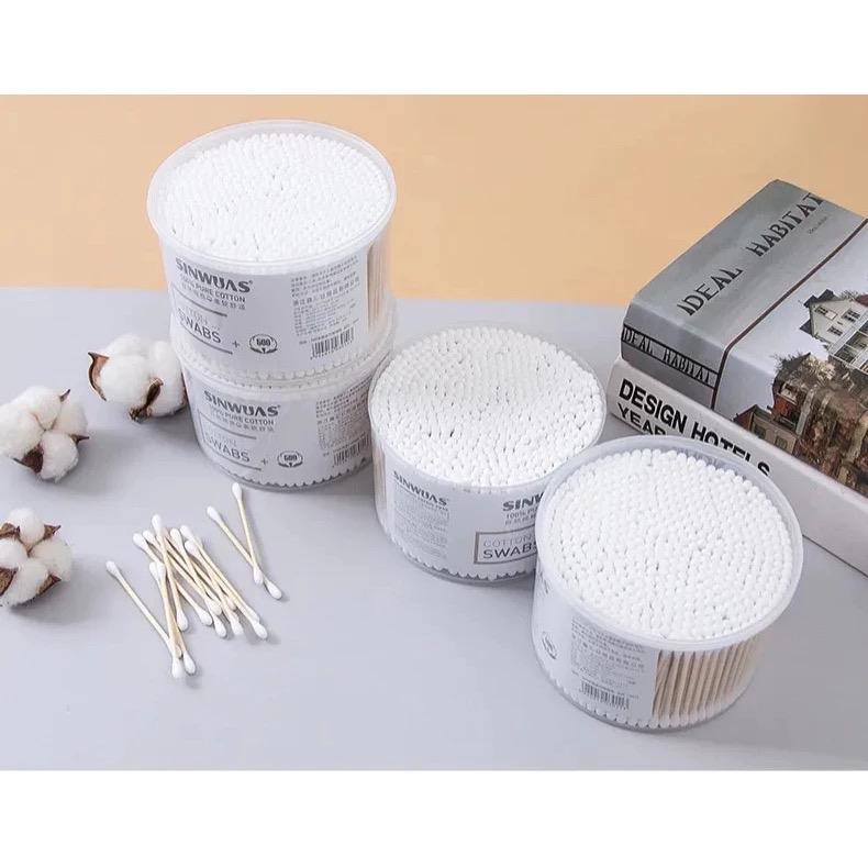 Combo 3 Hộp lớn 500 que tăm bông trang điểm, spa, bông ngoáy tai que gỗ với chất liệu gỗ tre và cotton
