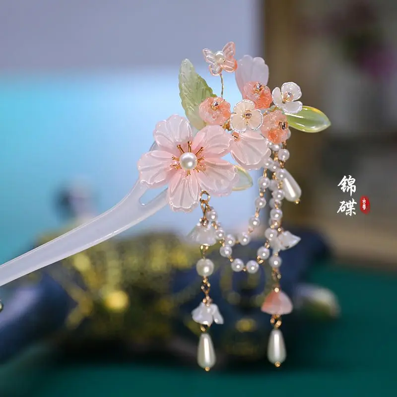Kẹp Tóc cổ Trang, Mengxuan, Kẹp Tóc Đầu, Kẹp Tóc Thủy Tinh, Thiết Kế Hoa Đào Đơn Giản, Thanh Lịch, Phụ Kiện Sườn Xám, Hàng Mới Về Năm 2023, Chính Hãng 0