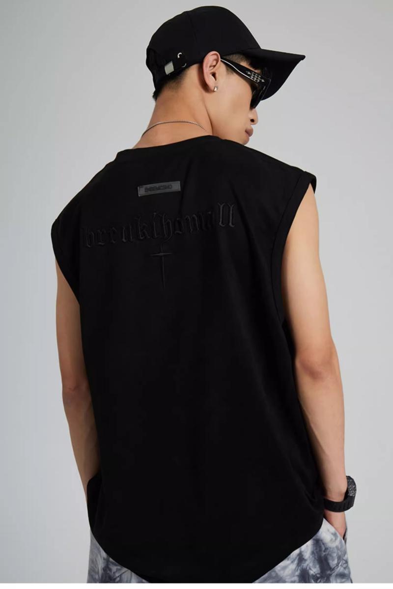 Product Introduction of American Style Sleeveless Vest for Men Summer Suede Embroidered Tank Top Trendy Loose Sports Shirt 8