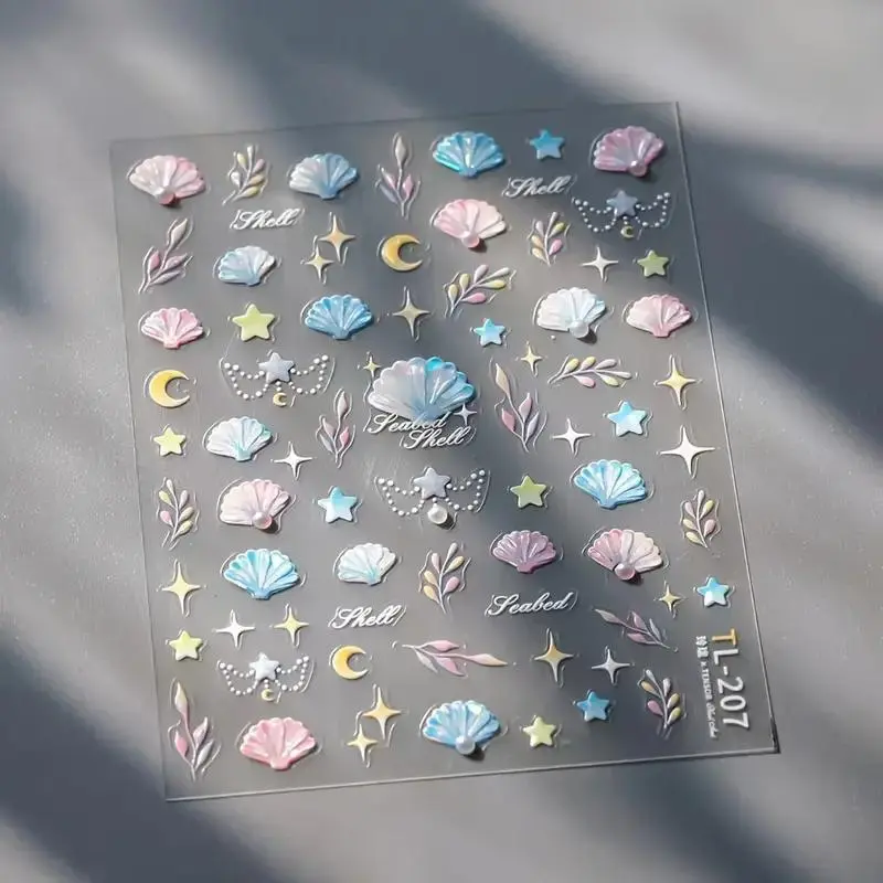 Shell & Star Pattern Nail Art Sticker (1 Sheet), Self Adhesive Nail Decal, DIY Nail Art Decoration for Women & Girls 3