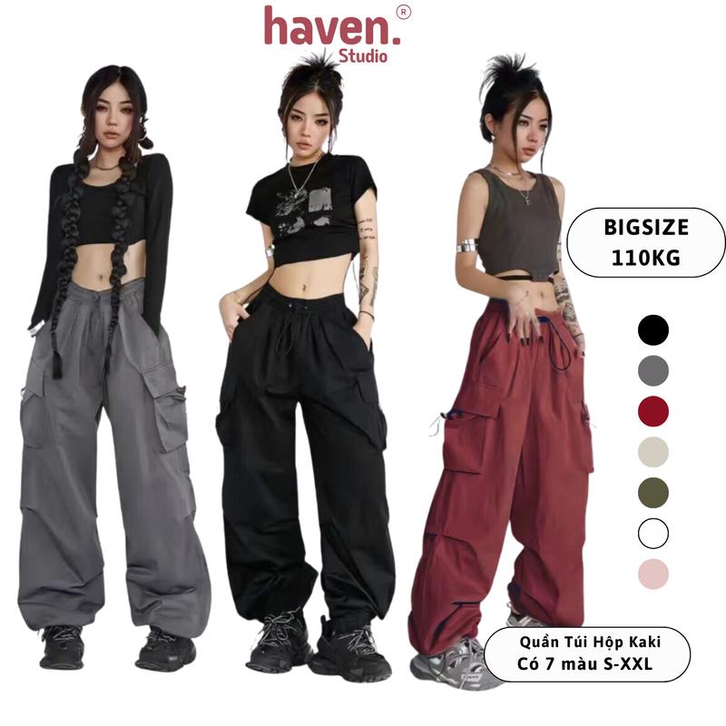 Quần túi hộp Haven Studio nam nữ chất kaki form thụng phong cách streetstyle dancer bigsize  Pants Thun quan hack trắng Women Đen