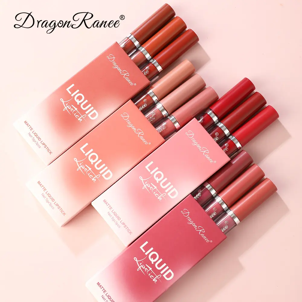 3-piece set Lip Glaze velvet matte lipstick small orange milk tea bean paste lip gloss Glossy Lip Care Makeup Cosmetic
