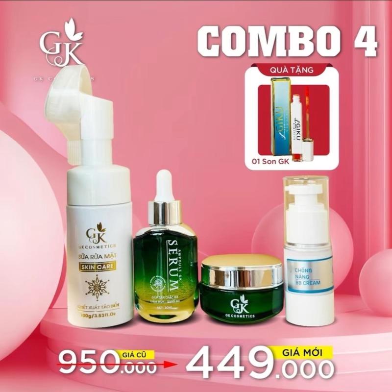Combo Face GK 4 Món Kem Chống Nắng,Sửa Rửa Mặt,Kem Face,Serum Rau Má -Tặng Kèm Son Dưỡng Gk