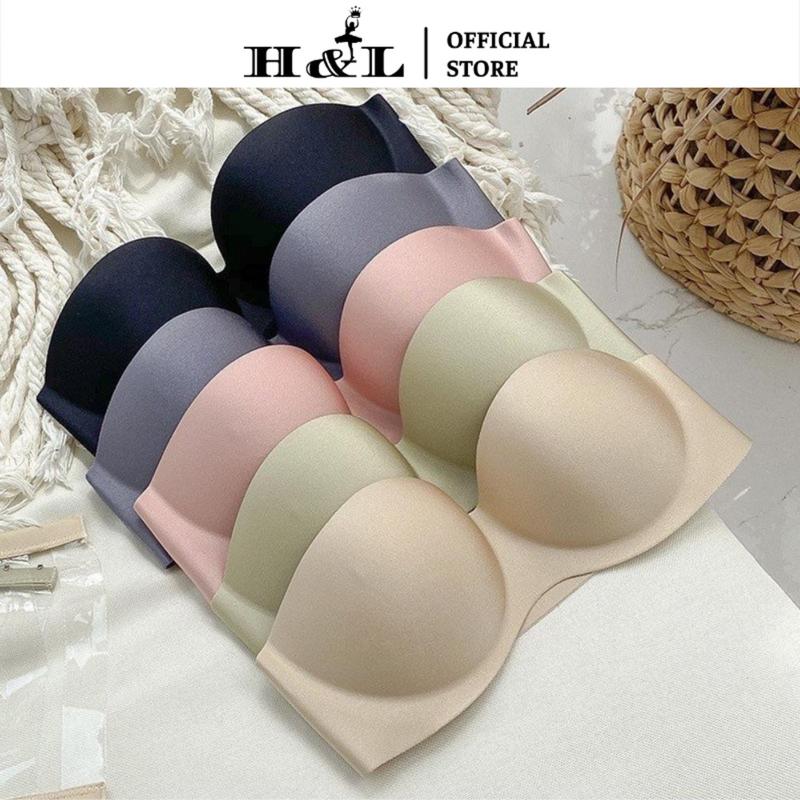 XẢ HÀNG Áo Ngực Nữ Không Dây Đúc Su Bra Cúp Ngang Mút Mỏng Tặng Kèm Dây Trong HL BOUTIQUE A335 Women Kem Top