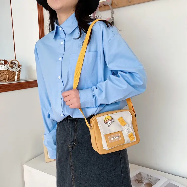 Túi chéo nữ xinh trộn màu Lunsme vải canvas thời trang Hàn Quốc cho học sinh 6