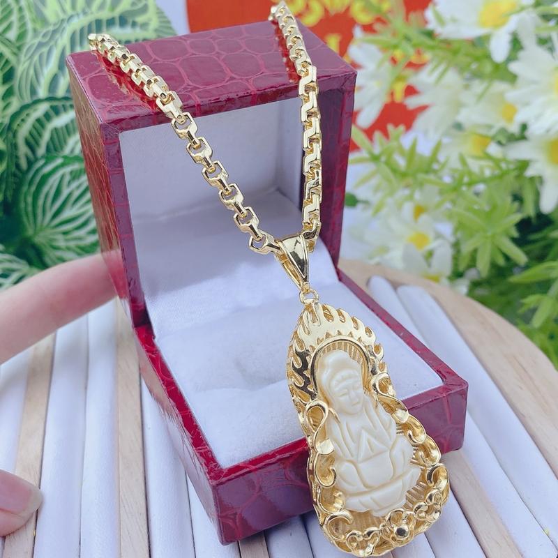 Bộ dây chuyền mẹ quan âm trắng dây công VUÔNG 5 chỉ - Trang sức bảo long