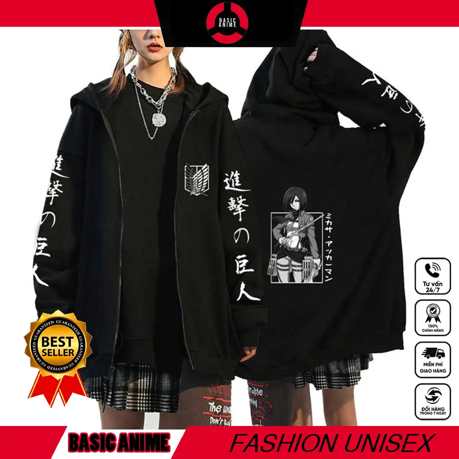 Áo Hoodie Có Khóa Kéo, Thiết Kế Attack On Titan, In Họa Tiết Đôi Cánh Tự Do