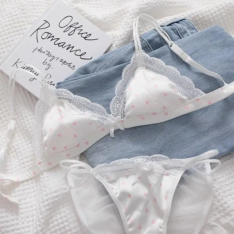 Áo Ngực Cúp Tam Giác Ren Gợi Cảm Cho Nữ, Chất Liệu Satin Mỏng, Không Có Vòng Thép, Ngực Nhỏ Phong Cách Cô Gái Ngọt Ngào Kiểu Pháp, Một Mảnh / Bộ, Hàng Mới Về Năm 2024 2