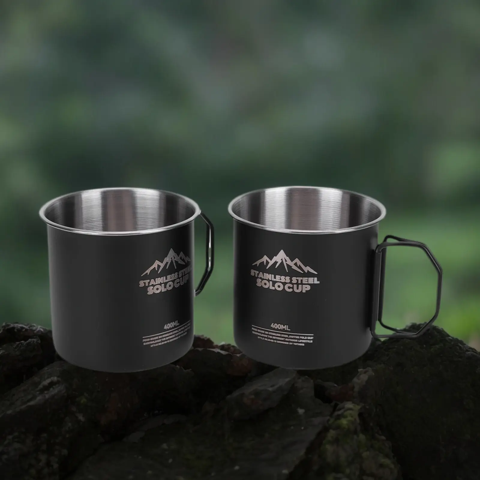 400ml Mountainhiker Camping Cups Stainless Steel Camping Coffee Mug with Foldable Handle for Touring Trips Outdoor Hiking