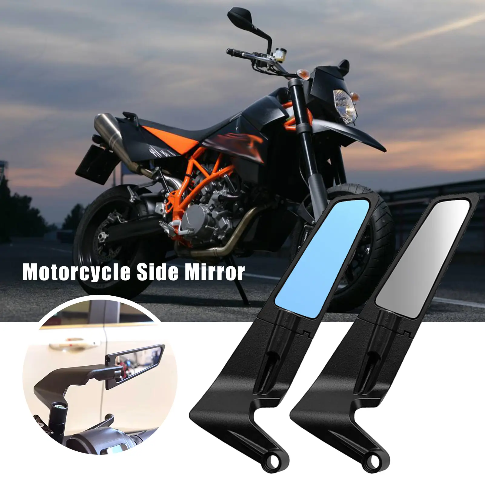 Gương chiếu hậu xe máy, 2 cái, Gương bên cánh gió xoay 360 độ, Tương thích với Các Loại Xe Máy, Linh hoạt, Có Thể Điều Chỉnh, Gương lồi chống vỡ