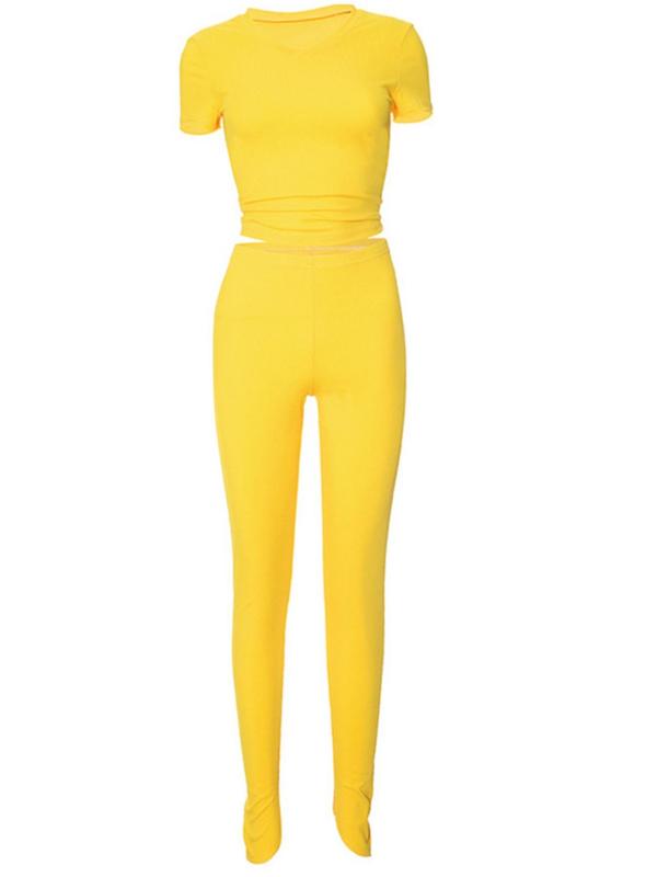 Women's Solid Ribbed Two Piece Set, Casual Fashion Cozy Crop Top & High Waist Pants for Daily Outdoor Wear, Ladies Clothes for Summer 2